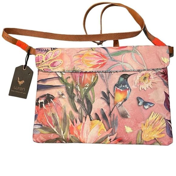 Wren Designs x Susan B Purse Botanical Paper Laptop Sleeve Messenger Adjustable - Picture 1 of 8